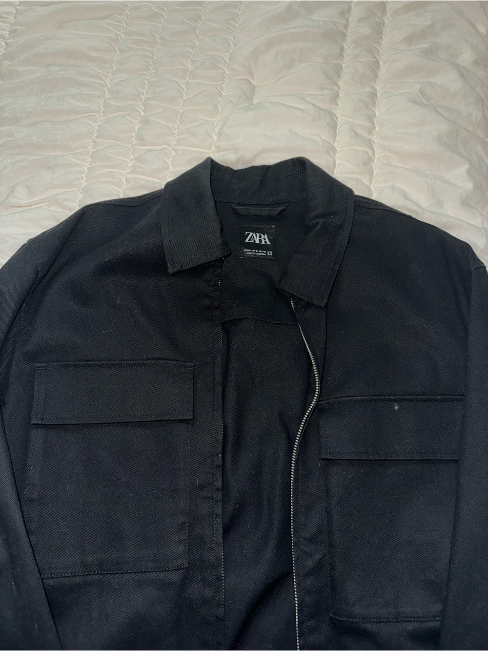Zara Black Military Field Jacket with Chest Pockets
